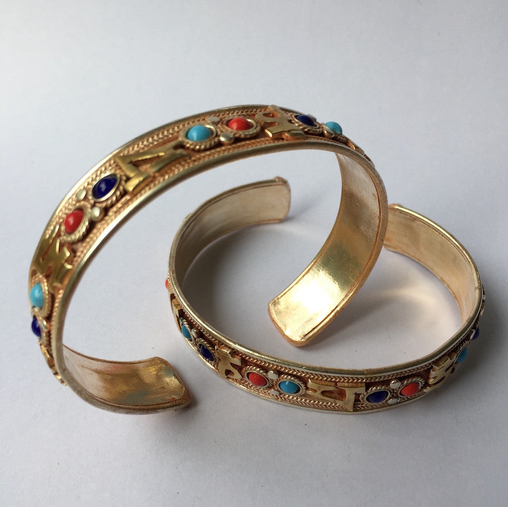 Bracelet, gold plate, multi coloured stones, 5 pieces