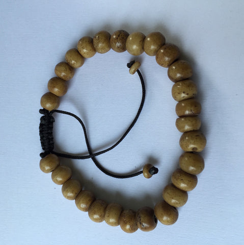 Bracelet, mala bead, 27 beads, buffalo bone, adjustable 11cm (closed), 34cm (open) - 20 pieces