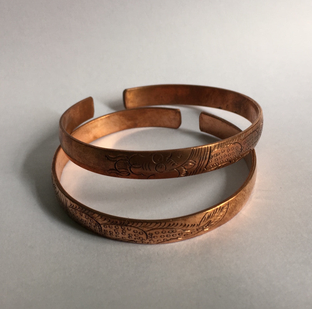 Bracelet, solid copper, patterned - 20 pieces